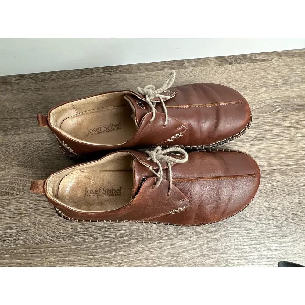 Josef Seibel Lindsay Fisherman Lace Up Minimalist Leather Loafers US 8.5 EU 39